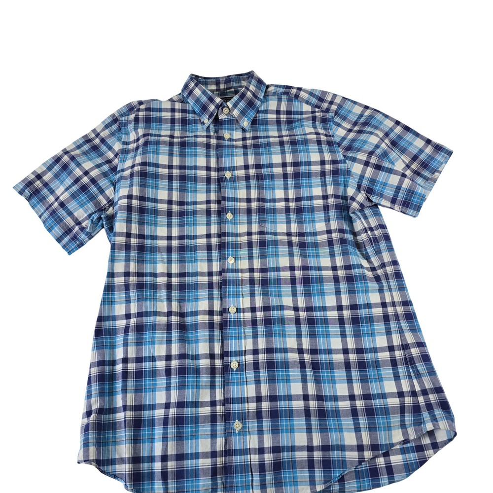 Charles Tyrwhitt Mens Slim Fit Blue Plaid Short Sleeve Button Down Shirt Size M